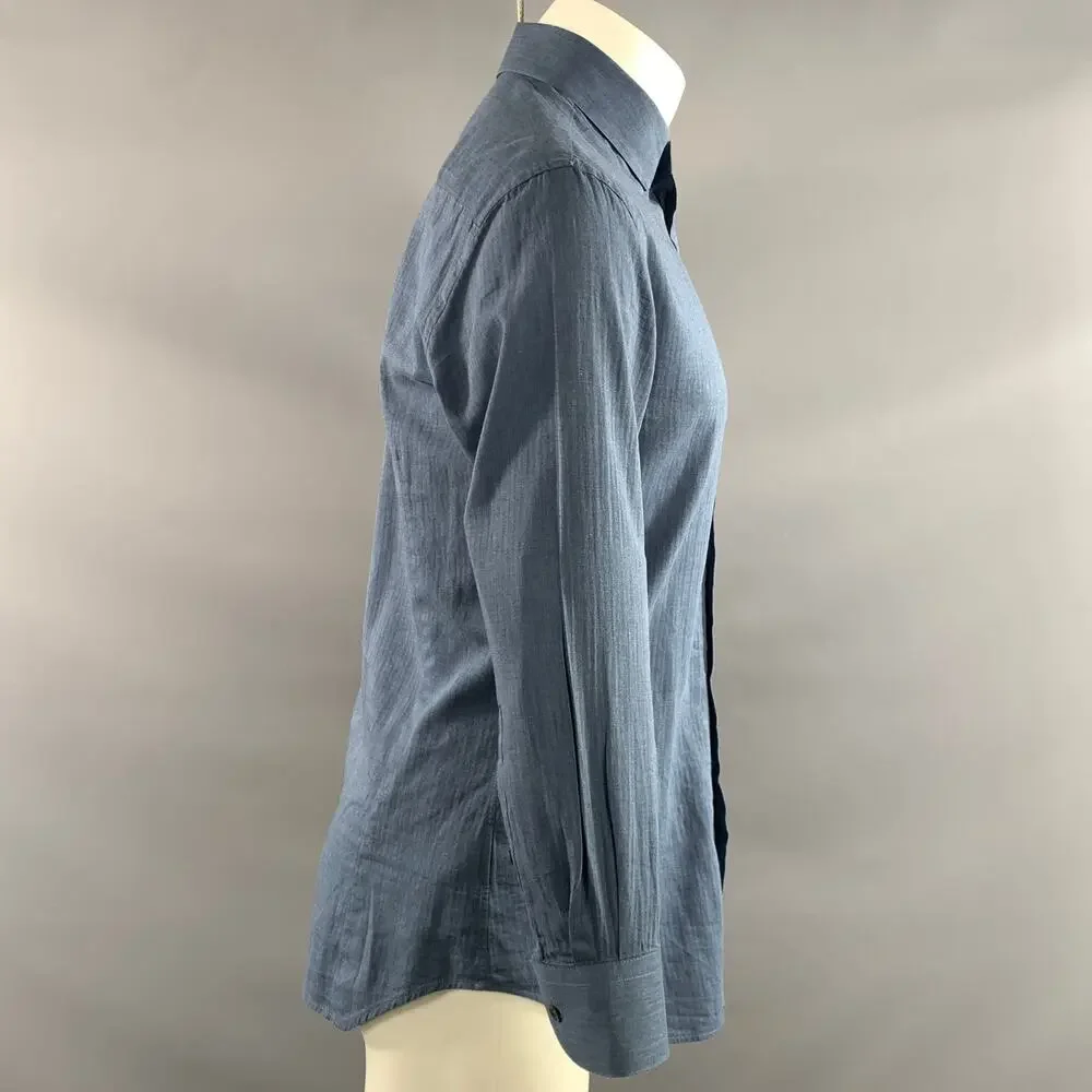 GIORGIO ARMANI Size S Navy Herringbone Cotton Pointed Collar Long Sleeve Shirt